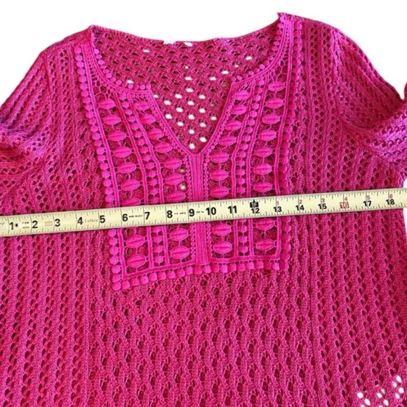 Chico's Crochet Open Knit Pink Sweater Size M - Picture 3 of 7